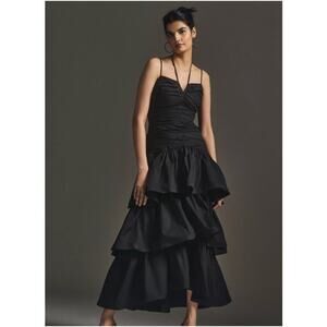 NWT Anthropologie Elliatt Ruched Mountain Maxi Dress XS Black Evening Maxi